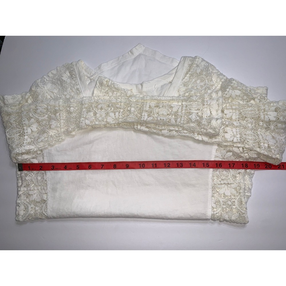 White Floral Lace Long Sleeve Top Mixed Media Scoop Neck High-Low Hem Womens M - Picture 12 of 12